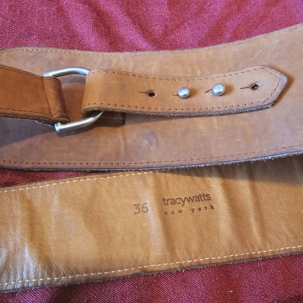 Wide Leather Corset Belt Thick Brown Waist Cinch D Ring Studded Bohemian 36 - Picture 2 of 8